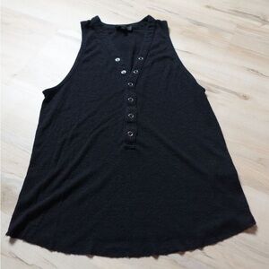 Sleeveless Black Henley Button-Front Tank Top